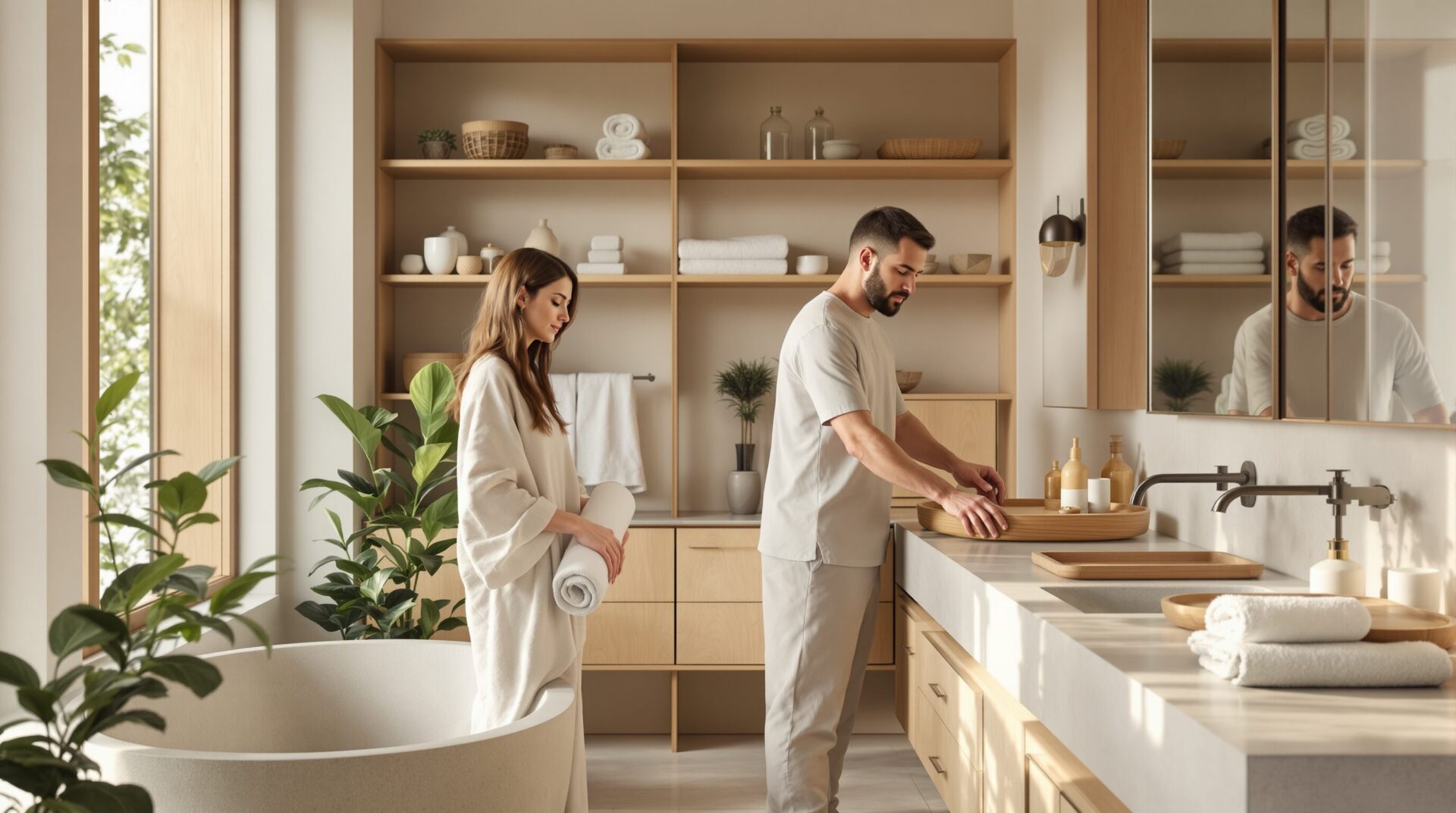zen salle de bain bois et pierre
